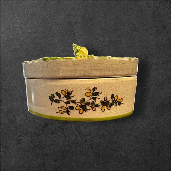 Antique Meiselman Ceramic Oval Trinket Box With Seashell Lid - 6” Made In Italy - Picture 3 of 10